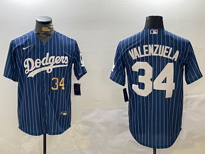Men Los Angeles Dodgers #34 Valenzuela Blue Stripe Game 2024 Nike MLB Jersey style 11209->los angeles dodgers->MLB Jersey
